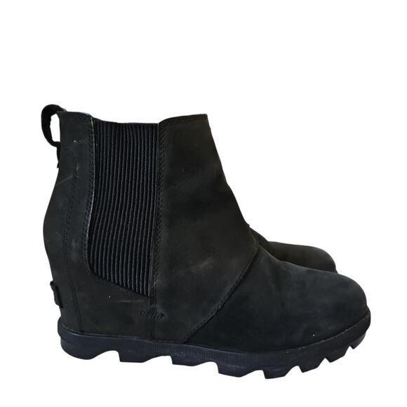 SOREL Joan Leather Rhapsody Wedge Snow Boot Womens 8.5 Black - Picture 1 of 10
